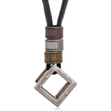 Hollow Box Pendant Leather Adjustable Necklace