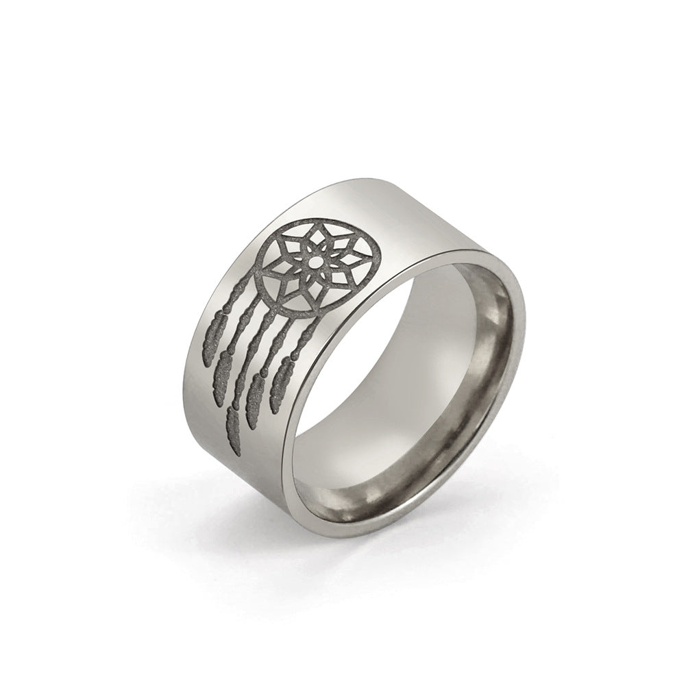 Flower Hanging Tassel Pattern Stainless Steel Ring