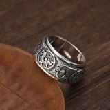 Geometric Engraving Rotatable Sterling Silver Ring