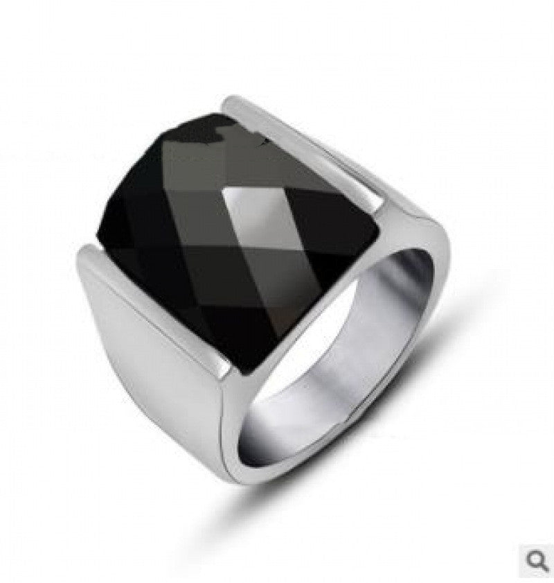 Retro Gemstone Men's Titanium Steel Ring