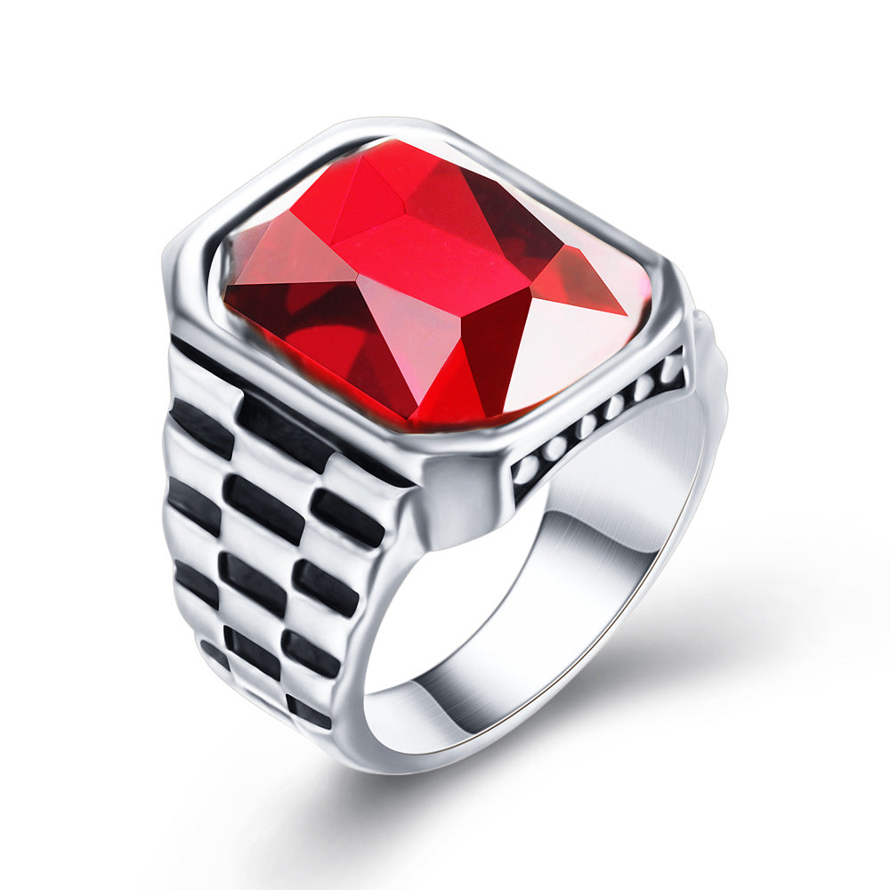 Retro Gemstone Men's Titanium Steel Ring