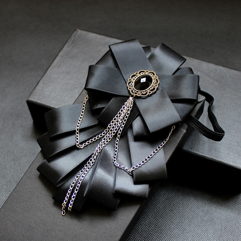 Rhinestone Chained Multilayer Ribbon Elastic Band Tie