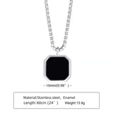 Titanium Steel Black Square Pendant Necklace