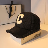C Letter Lamb Wool with Leather Cap