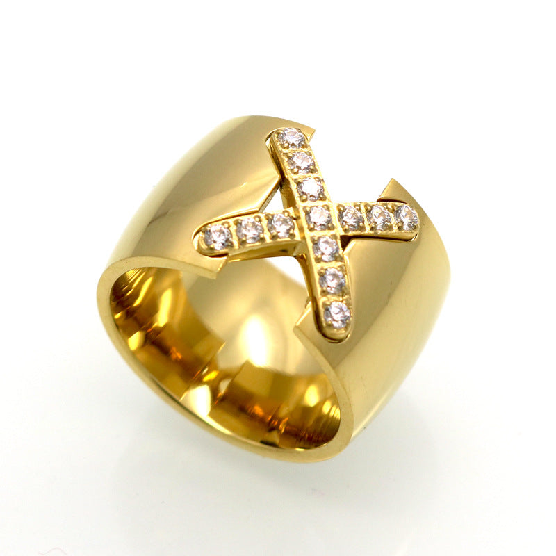X-shaped Cross Diamond Zircon Ring