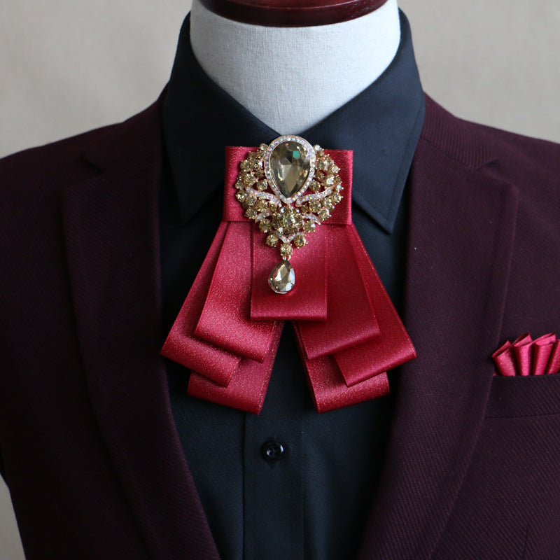 Metal And Rhinestone Decorated Solid Ribbon Tie