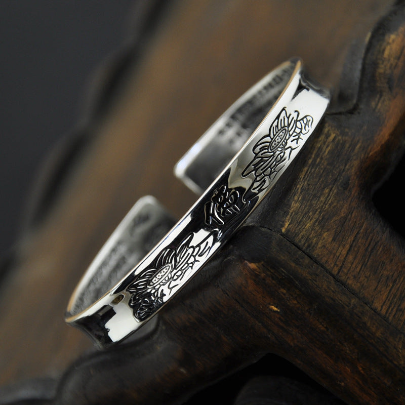 S925 Brazalete de plata con talla de flores