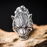 Anillo de cabeza de lobo en bruto de plata 925