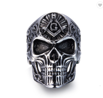 Anneau de franc-maçon Gothic Silver Skull Head