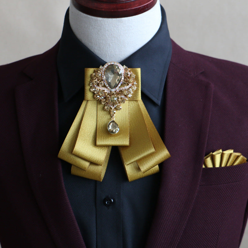 Metal And Rhinestone Decorated Solid Ribbon Tie