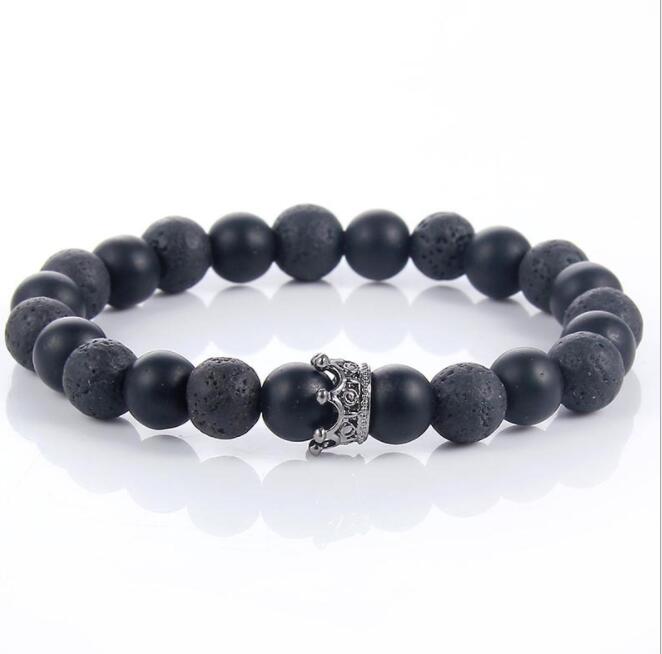 Pulsera Coronada de Piedra Natural en Blanco y Negro