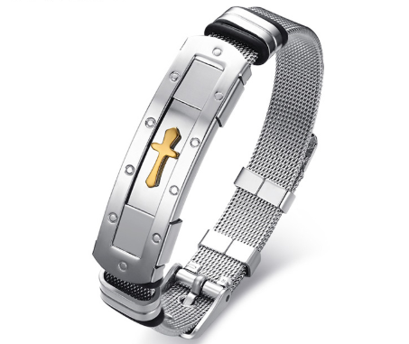 Religious Stainless Steel Cross Charm Bracelet