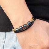 Mixed Stone Double Leather Bracelet