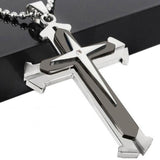 Religious Three Stacks Cross Pendant Necklace