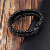 Natural Volcanic Stone Woven Leather Bracelet