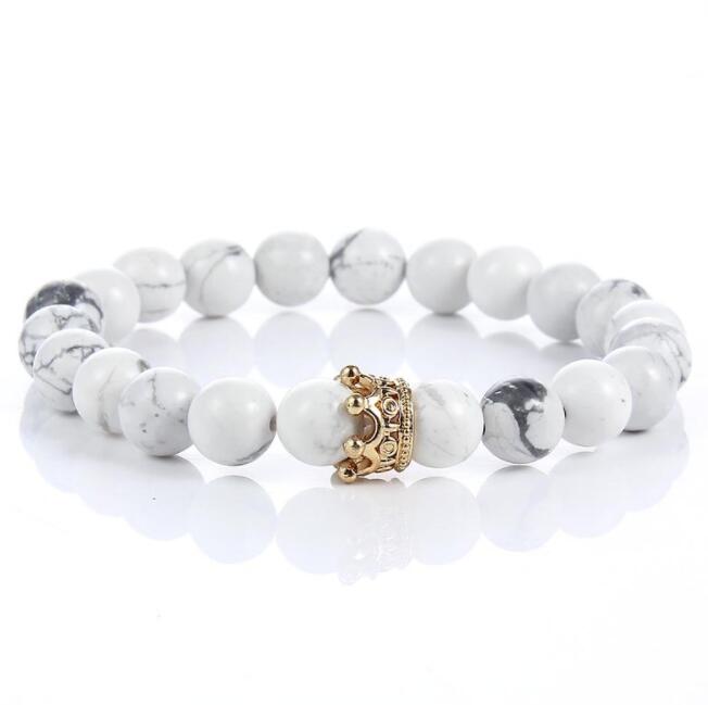 Pulsera Coronada de Piedra Natural en Blanco y Negro