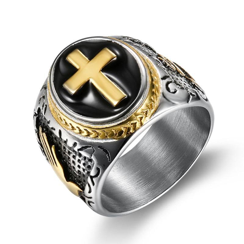 Geometric Cross Design Titanium Steel Ring