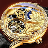 Reloj mecánico de cuero con diseño de diamantes de imitación de tigre
