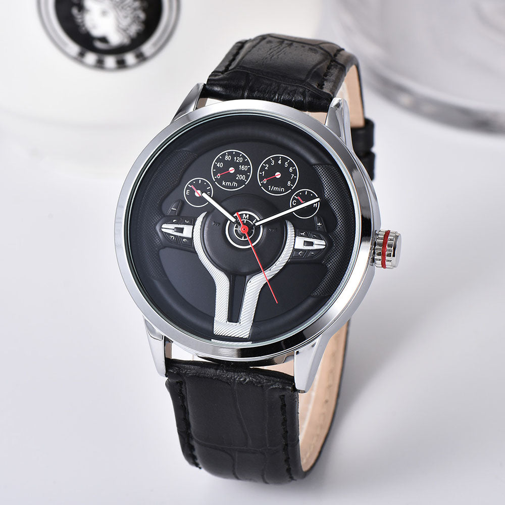Classic Round Stainless Steel Buckle Leather Watch