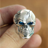 Cracked Skull Blue Eyes Sterling Silver Ring