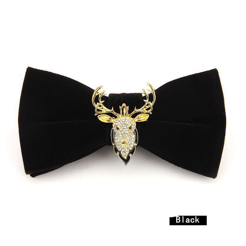 Christmas Rhinestone Alloy Deer Velvet Bow Tie