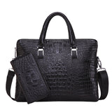 Horizontal Square Crocodile Skin Leather Handbag