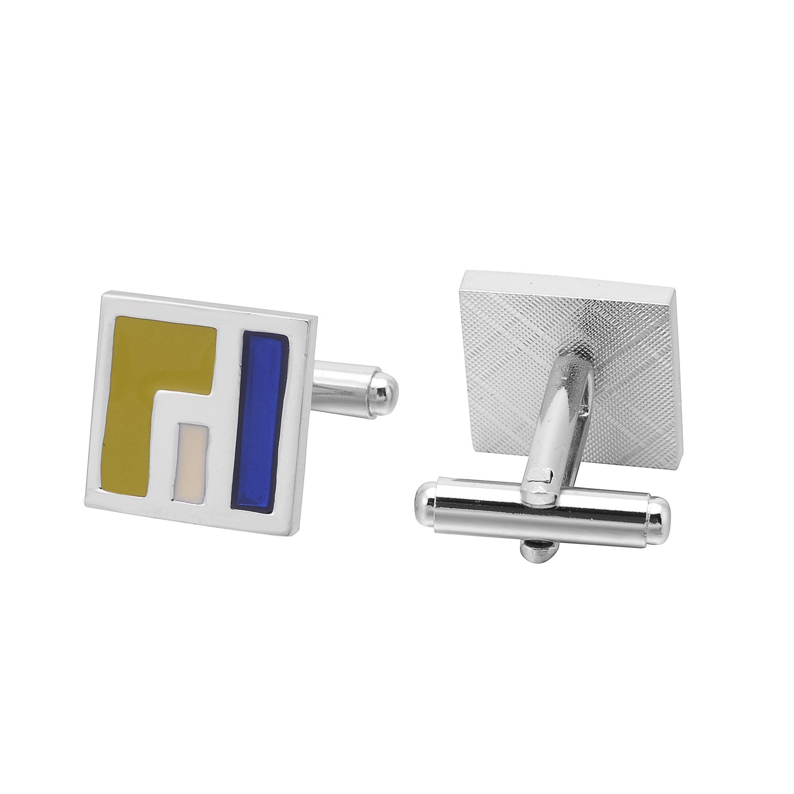 Three-Color Geometric Square Cufflinks