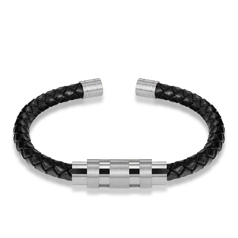 Rotating Steel Buckle Leather Bracelet
