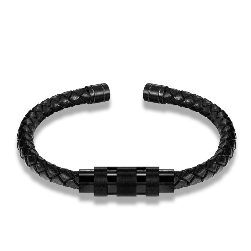 Rotating Steel Buckle Leather Bracelet