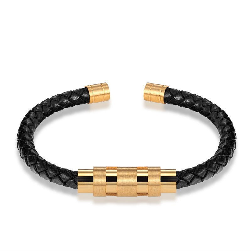 Rotating Steel Buckle Leather Bracelet