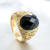 Floral Carved Black Gemstone Ring