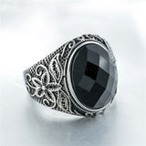 Floral Carved Black Gemstone Ring