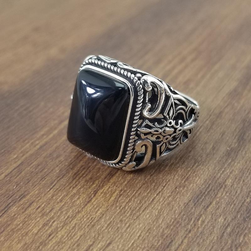 Vintage Classic 925 Silver Solid Black Ring