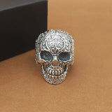 925-Sterling Silver Geometric Graving Skull Ring