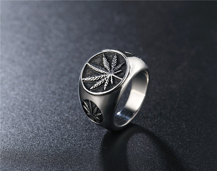 Cincin baja stainless daun rami kasual