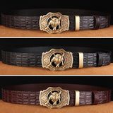 Bull Buckle Crocodile Pattern Leather Belt