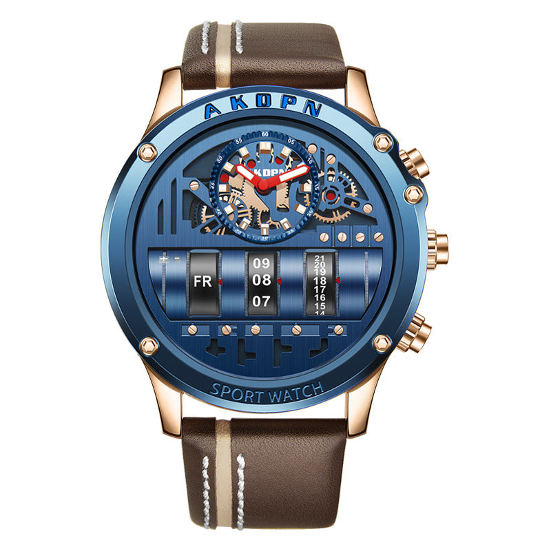 Montre en cuir à double temps unique