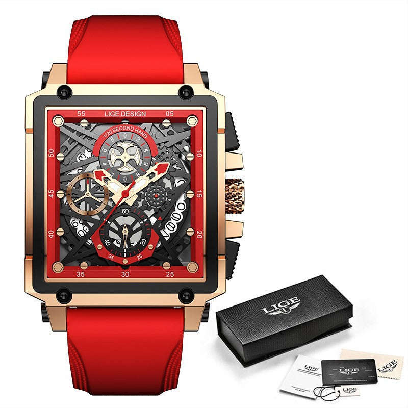 Square Face Design Chronograph Silicone Watch