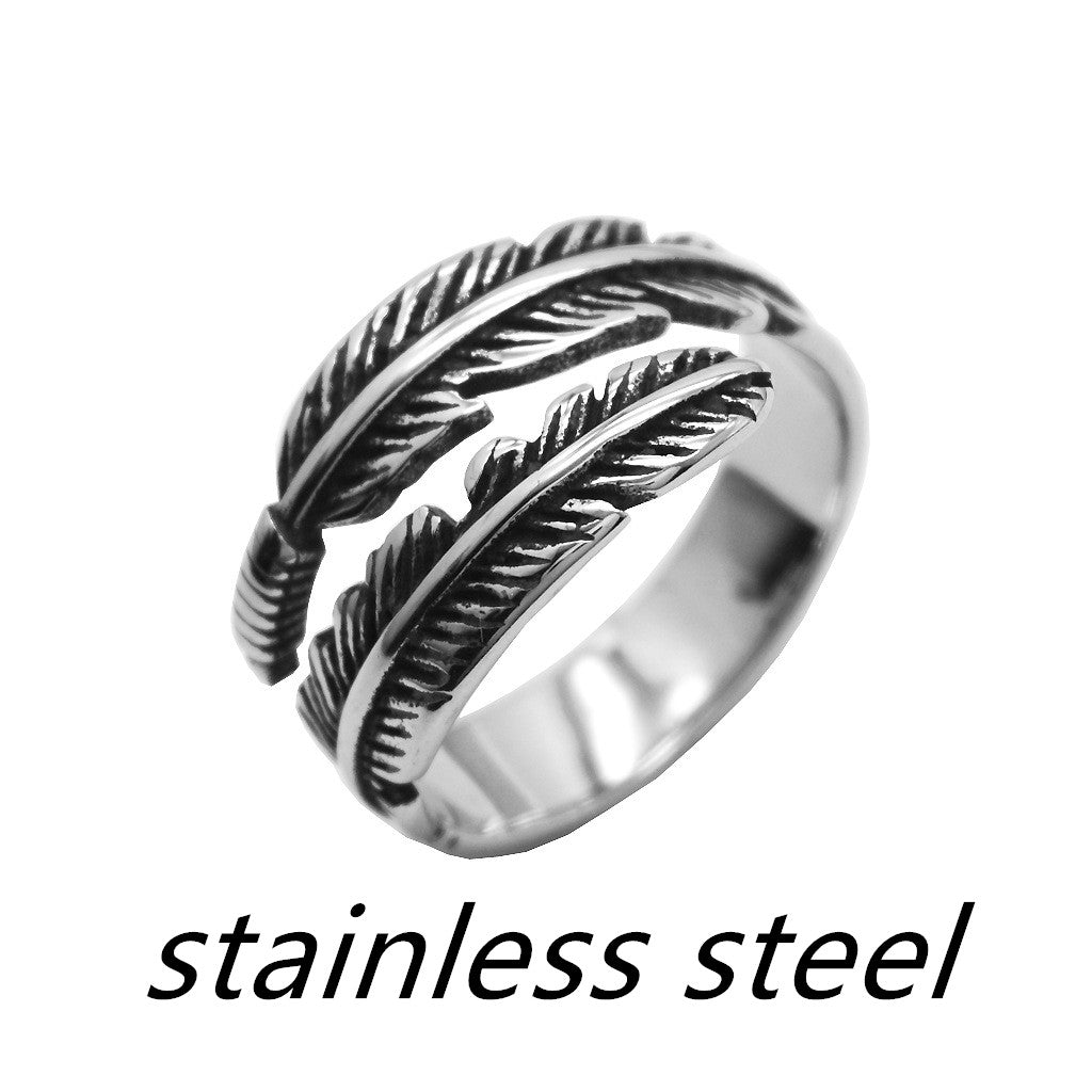 Anneau de plumes en cuivre rétro Silver Platting