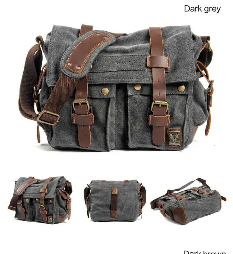 Canvas Leather Men's Messenger Bag