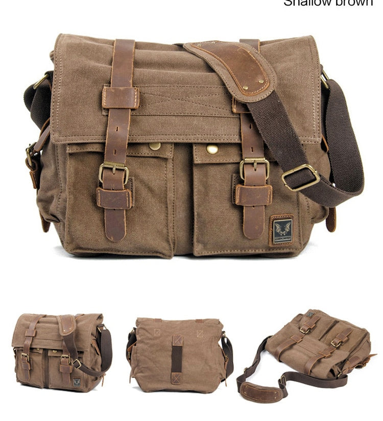 Canvas Leather Men's Messenger Bag