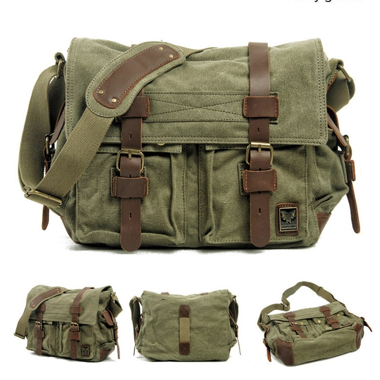 Bolso bandolera de cuero de lona para hombre