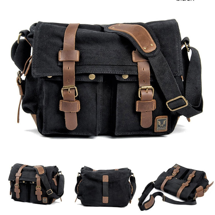 Bolso bandolera de cuero de lona para hombre