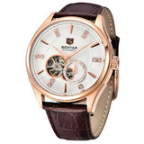 Elegant Rhinestone Details Round Leather Watch