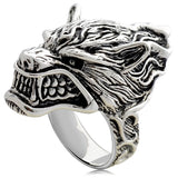 925 Silver Rough Wolf Head Ring