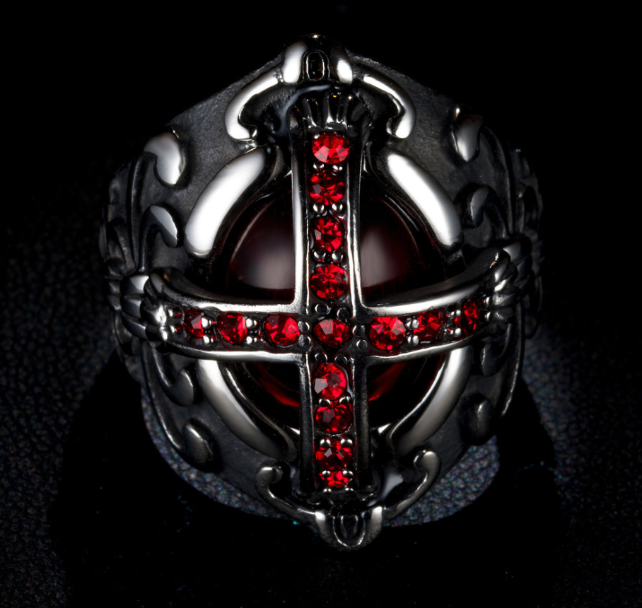 ヴィンテージ クラフト クロス レッド ジェムストーン リング