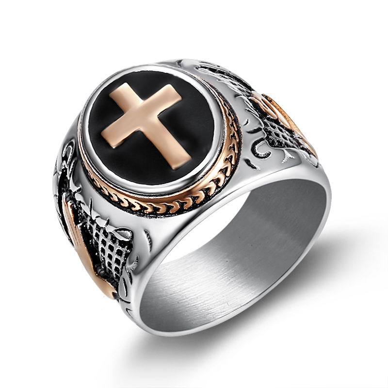 Geometric Cross Design Titanium Steel Ring