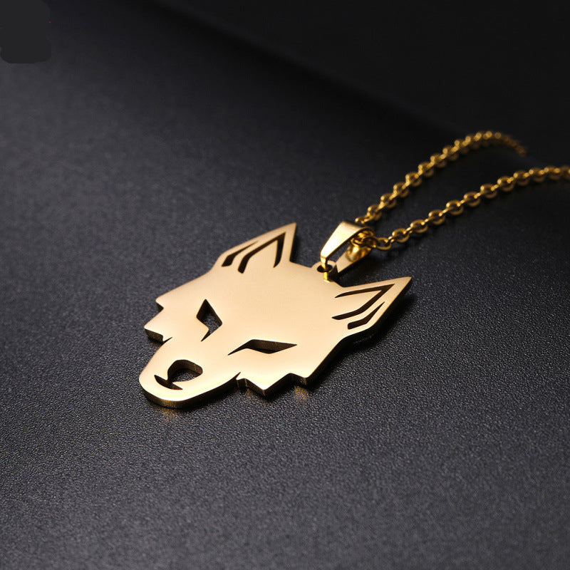 Collar con colgante de cabeza de lobo de acero inoxidable