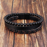 Natural Volcanic Stone Woven Leather Bracelet