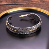 Vintage Alloy Feather Cuff Bracelet